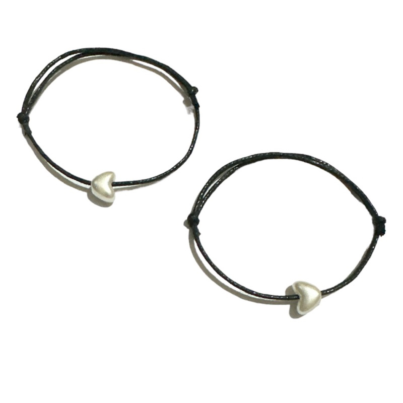 Sepasang (2 buah) Gelang Tali Love Pearl Couple Pasangan Bracelet Leather Mutiara Hati