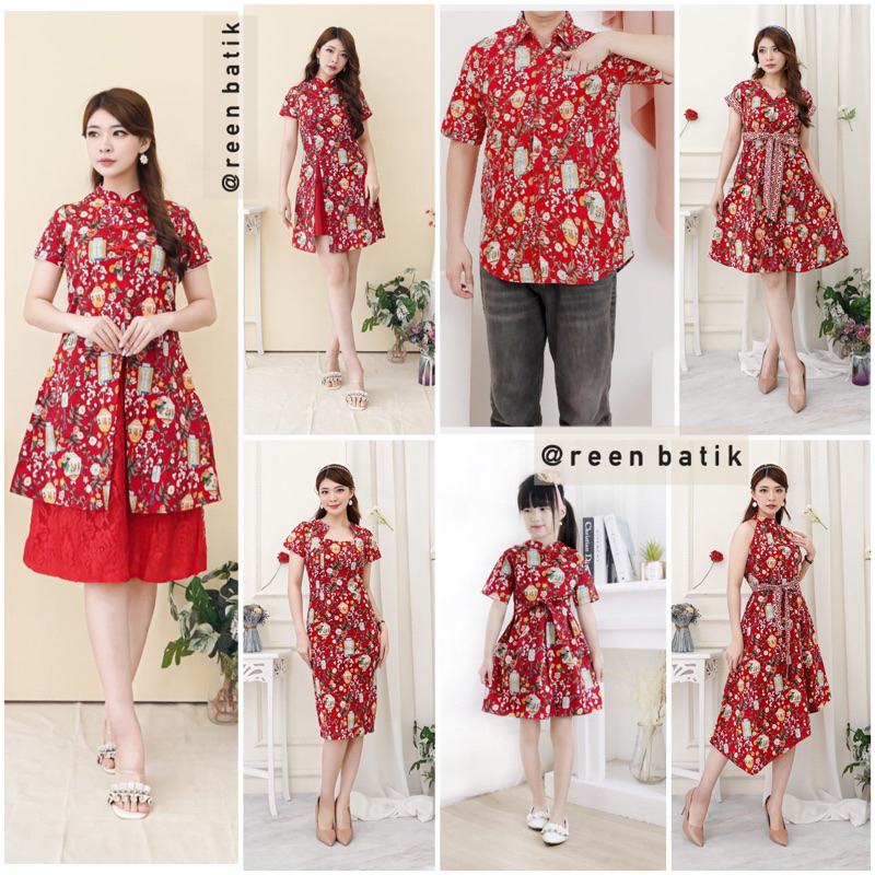 Batik Couple Set CEG / LCG edisi Imlek Cheongsam Warna Merah