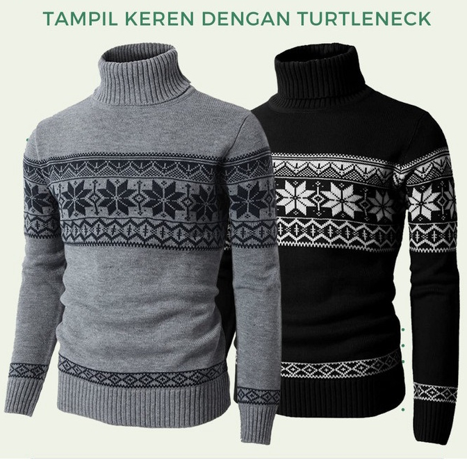 Sweater Rajut Pria  LONGNECK MOTIF BLACKY Tribal Halus &amp; Tebal