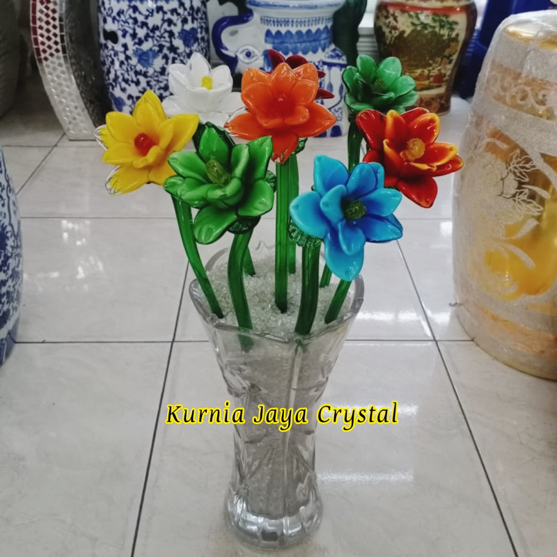 Bunga Kristal 1 Set Mawar Include Vas, Pasir dan Bunga