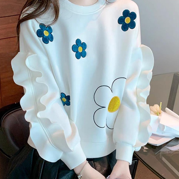 RIMPLE FLOWER SWEATSHIRT TOP WANITA BUNGA CURLY (IC)