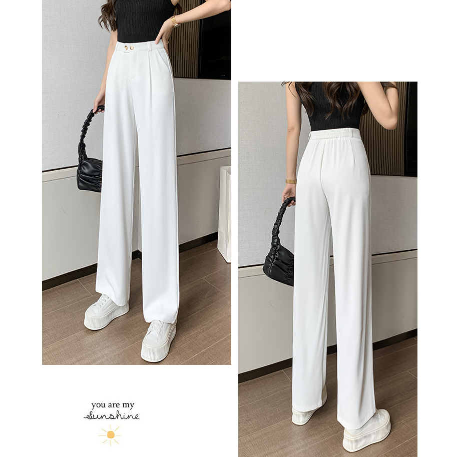 Korean Putih Highwaist Loose Celana Setelan Wanita