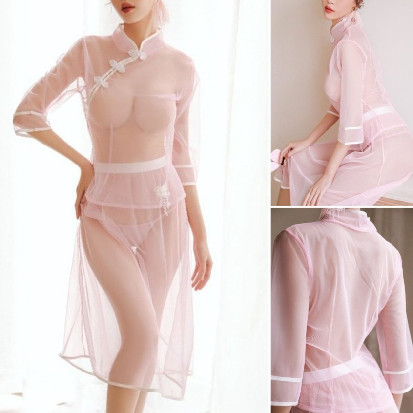 Sexy Lingerie Cheongsam Murah Baju Tidur Wanita Baju DInas Malam TA0772 Pink
