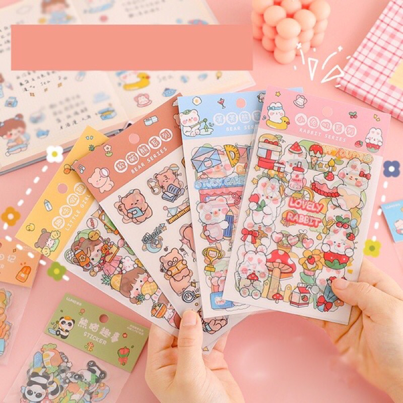 

YSB - SET STICKER 4PCS / STICKER CHARACTERS CUTE / SERIES BEAR RABBIT / STICKER DECO / STICKER PET