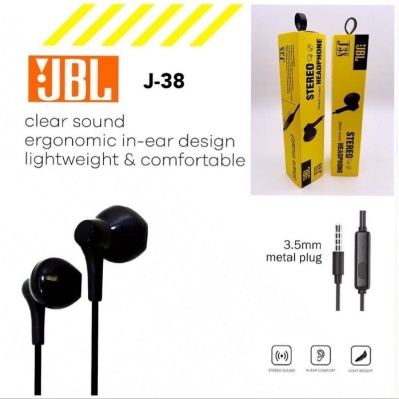 Headset J J38 Handsfree J J38 Earphone J J38 Stereo Mega Bass