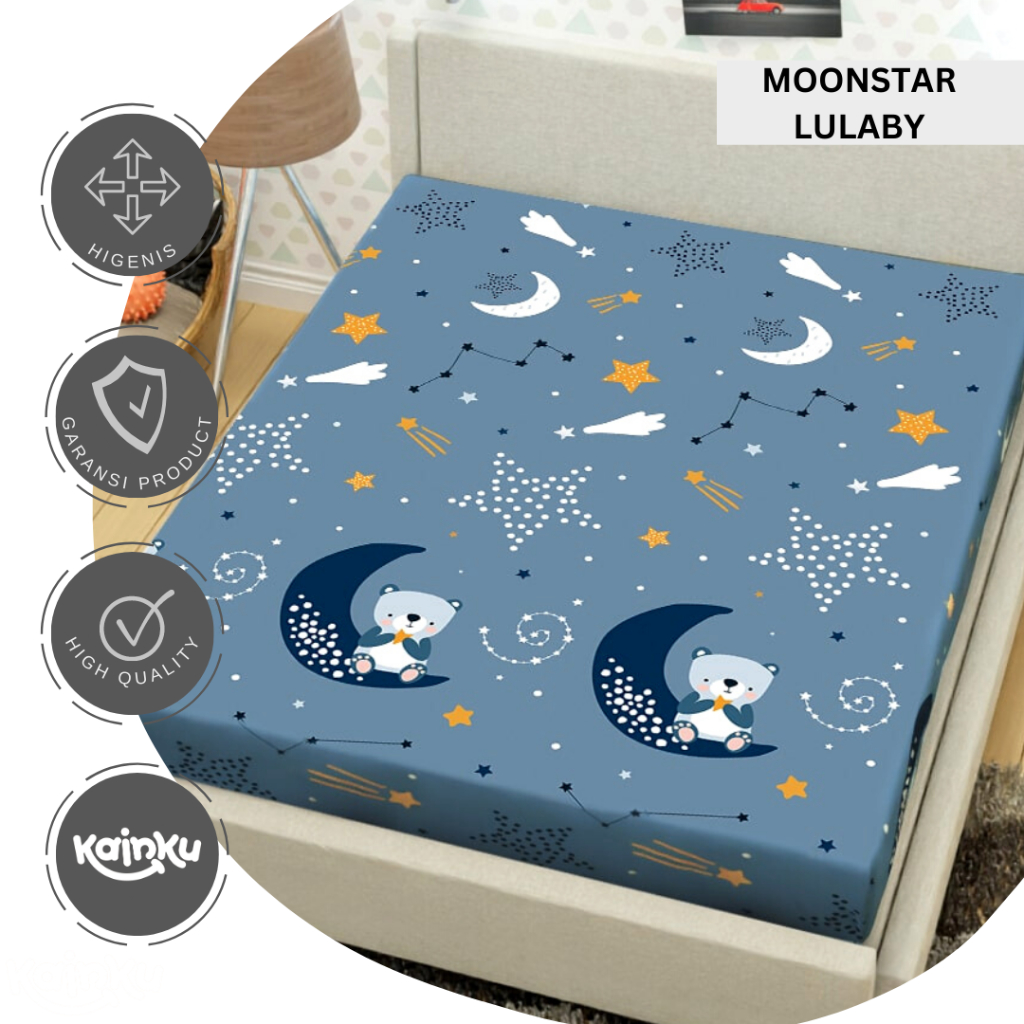 Sprei Waterproof Abstark &quot;MOONSTAR LULABY AWAN BINTANG BULAN KOTAK&quot; Anti Ompol ukuran 180x200 160 120 90 WP