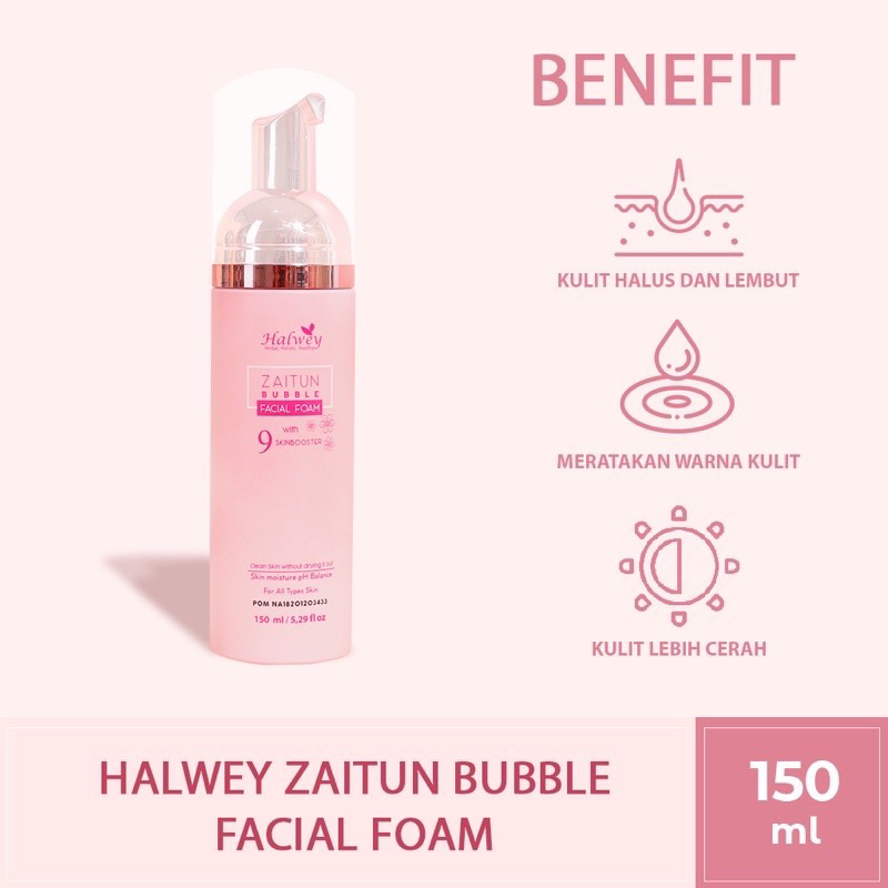 ZAITUN BUBBLE FACIAL FOAM   / sabun  cuci muka / wajah WITH 9 SKINBOOSTER kemasan mini 60 ml, kemasan besar 150ml  HALWEY SKINCARE indonesia OFFICIAL STORE