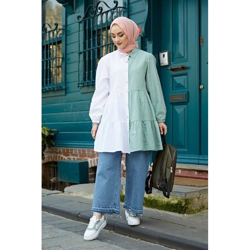 Tamara Tunik | Atasan Wanita Muslimah | Tunik Bahan Crinkle Airflow | Tunik Busui Tunik Full Kancing Hidup