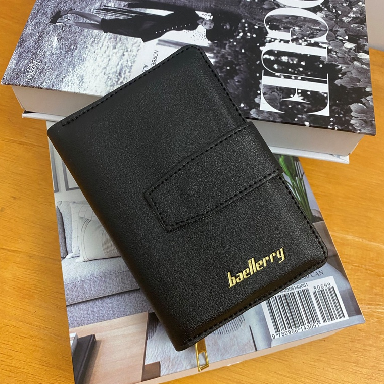 DOMPET LIPAT BAELLEKKU WANITA ORIGINAL KULIT PU 4 SLOT KARTU BERDIRI AMELBAGHOME-Black