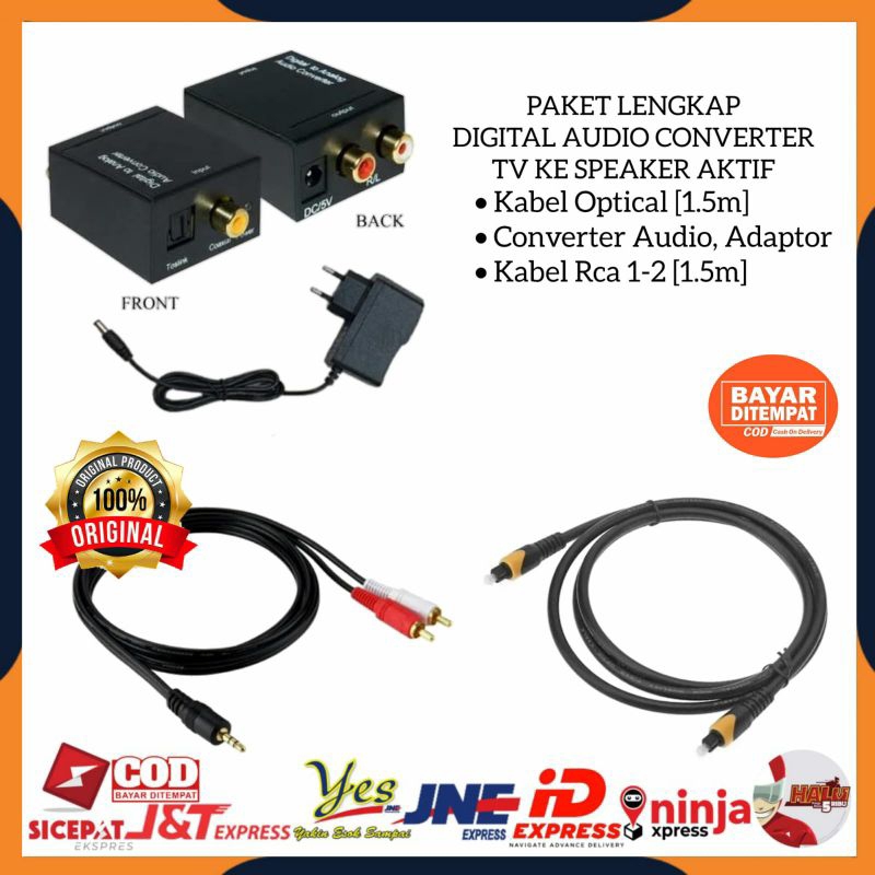 [COD] PAKET LENGKAP AUDIO CONVERTER DARI TV KE SPEAKER AKTIF HOME THEATER / DIGITAL TO ANALOG AUDIO CONVERTER / TOSLINK OPTICAL/COAXIAL TO ANALOG RCA + KABEL OPTICAL AUDIO TV