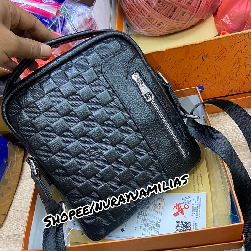 Tas selempang pria lv kulit asli full embosse import premium with box tas slempang pria sling bag pria lv