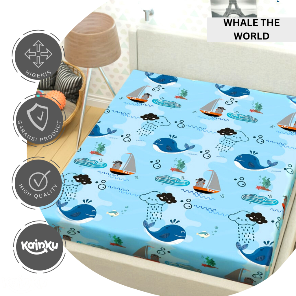 SPREI WATERPROOF IMPORT ANTI OMPOL MOTIF ANAK DINO ROKET KUCING BINTANG POLOS UKIR 180x200 160x200