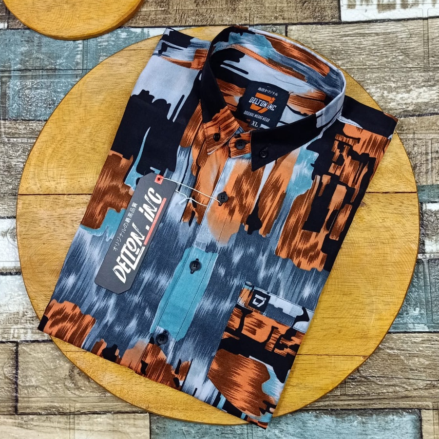 Baju Kemeja Pria Cowok Lengan Pendek  Distro Motif Printing Surfing Pantai Bunga Floral Hawai Murah
