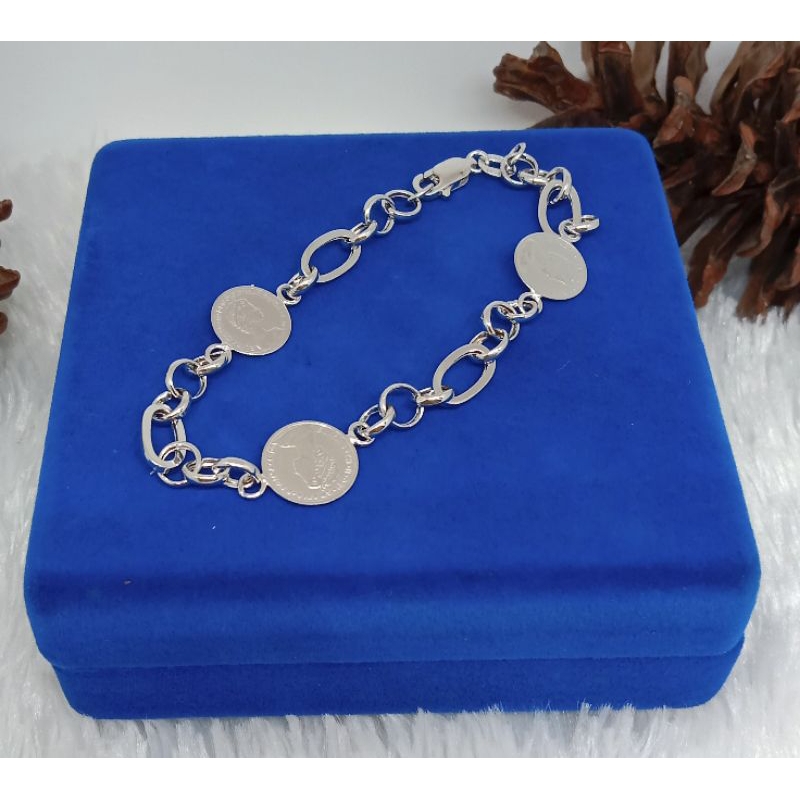 gelang fashion koin, emas putih kadar 375(8k)