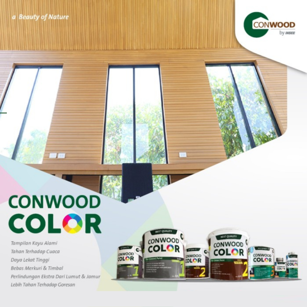 Conwood Color Warna Kayu Glossy 1 Liter Cat Lisplang Fiber Cement Silikat GRC Plavon Partisi Walnut Palisander Akasia