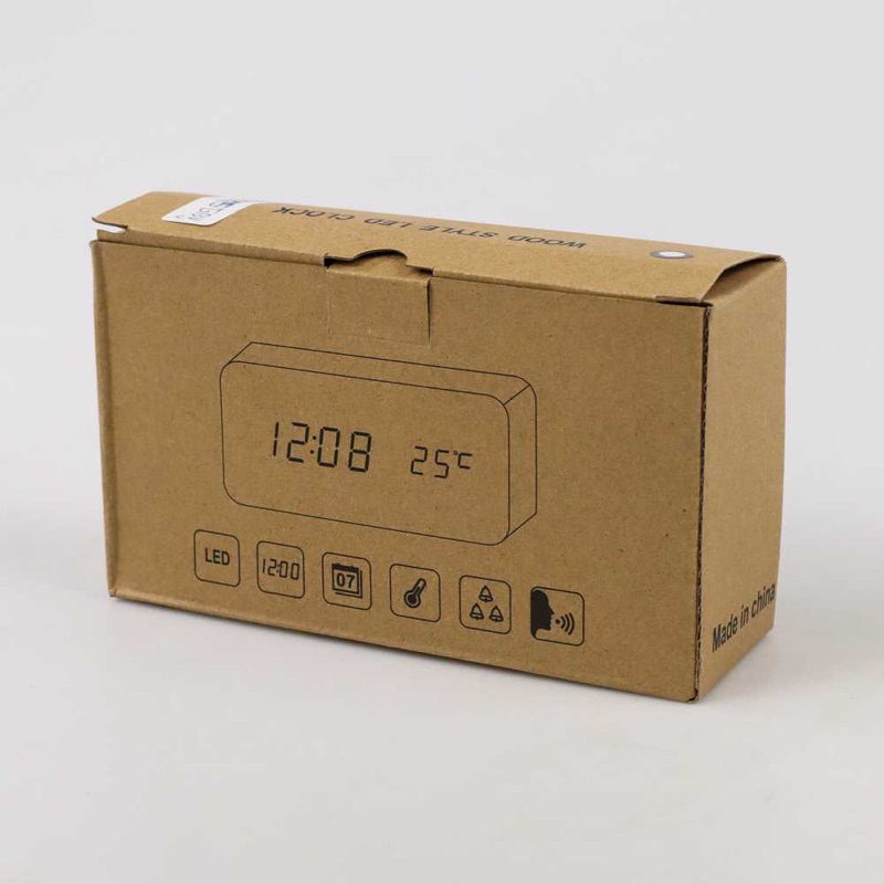 Jam Alarm LED Digital Wood Clock with Temperature