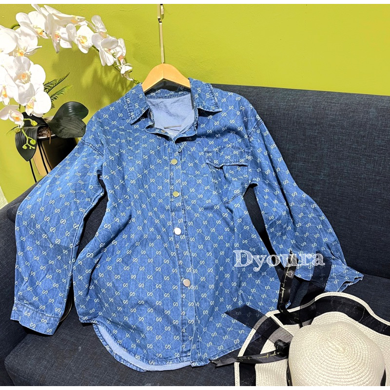 Chafia Shirt Jeans / Jena Chafia Shirt / Kemeja Oversize / Atasan Kemeja Rayon Import / Atasan Rayon Motif Terlaris /Blouse Import