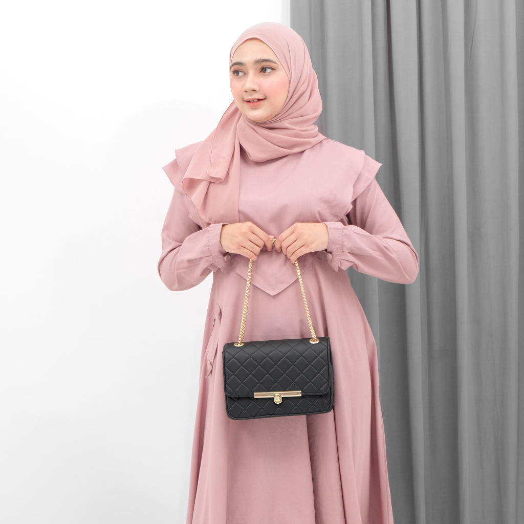 Tas selempang wanita tali rantai tas slempang dan bahu cewek shoulder bag polos slingbag strap rante remaja kulit sintetis