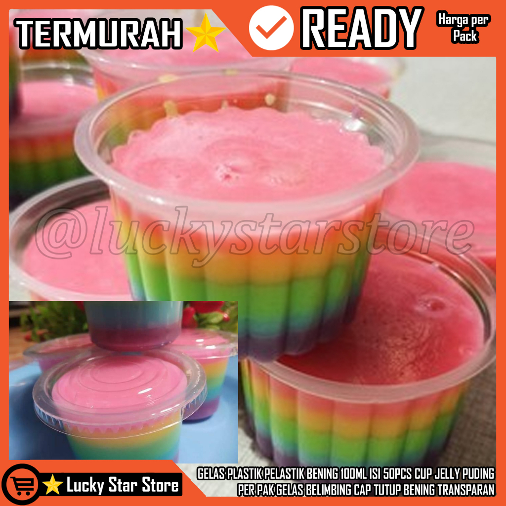 GELAS  PLASTIK PELASTIK  BENING 100ML ISI 50PCS CUP JELLY  PUDINGICE KRIM ICE CREM  BELIMBING MAINAN