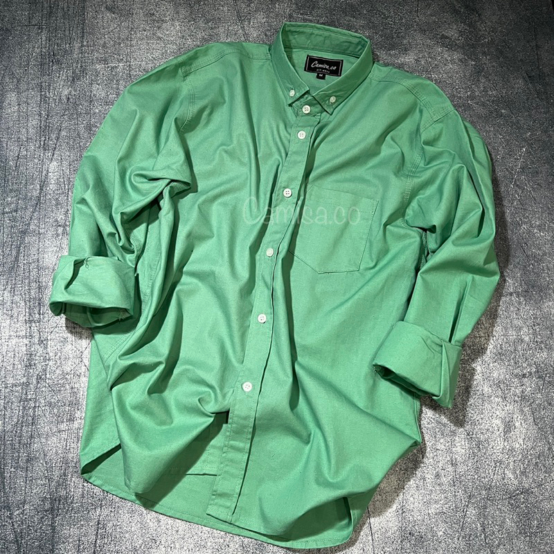 KEMEJA POLOS GREEN MINT HIJAU MINT LENGAN PANJANG HEM PRIA POLOS PANJANG KEMEJA PANJANG POLOS HIJAU 