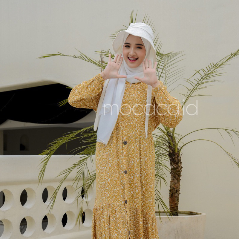 Gamis rumahan renda depan busui rayon premium - motif yellow jasmine