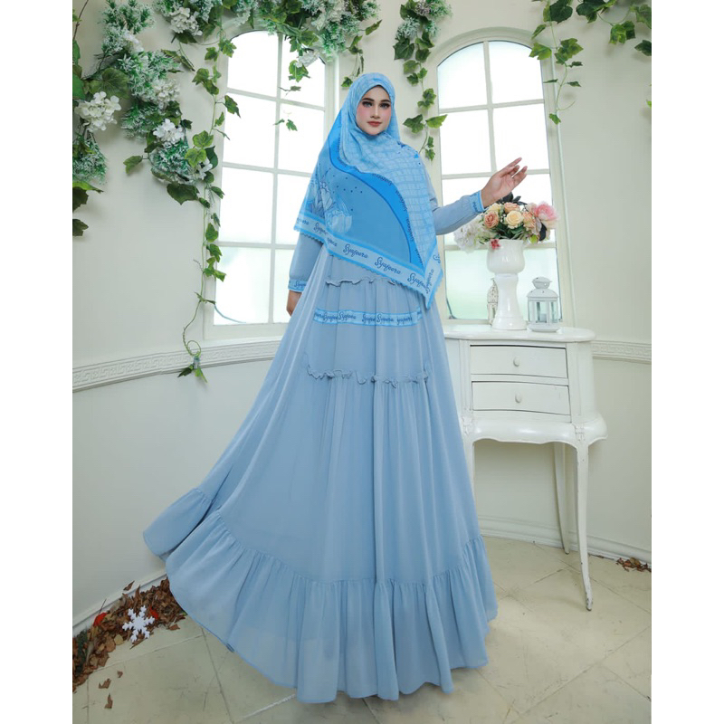 OMIRA SERIES//stelan gamis krudung segi empat printing By syafeera//original brand