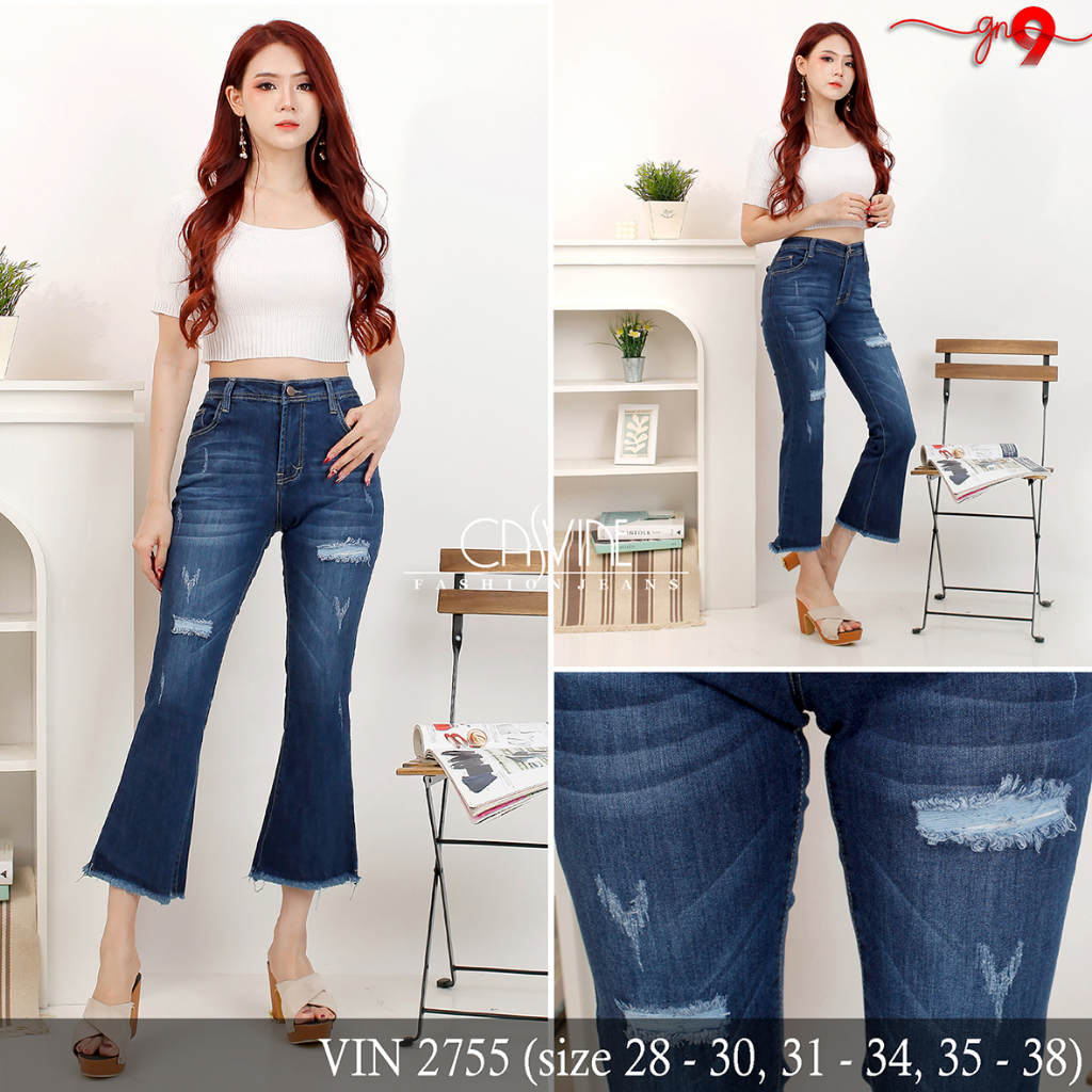 CASVINEJEANS || Celana Jeans Wanita Cutbray VIN Bigsize Jumbo Sobek Ripped Stretch Mom Jeans