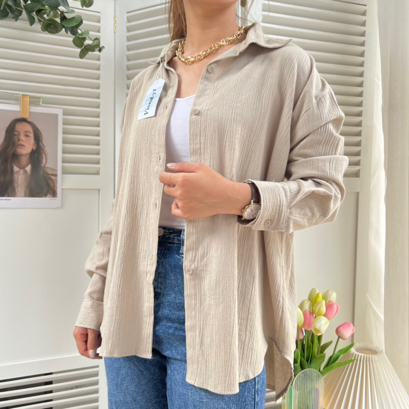 Kemeja Linen  Kemeja Oversize Blouse wanita korea E29