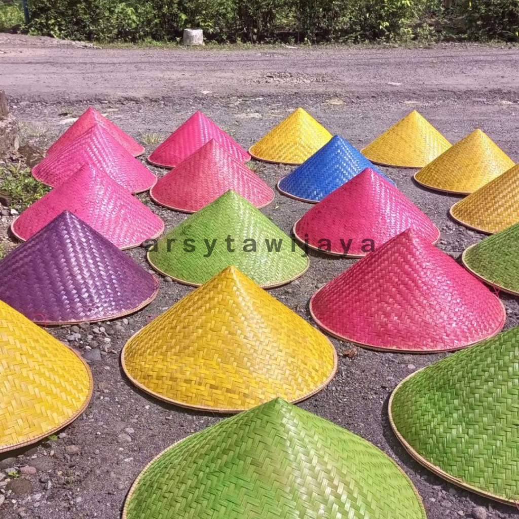 [ MURAH ] caping tudung - topi caping - caping warna - caping bambu - topi petani warna warni