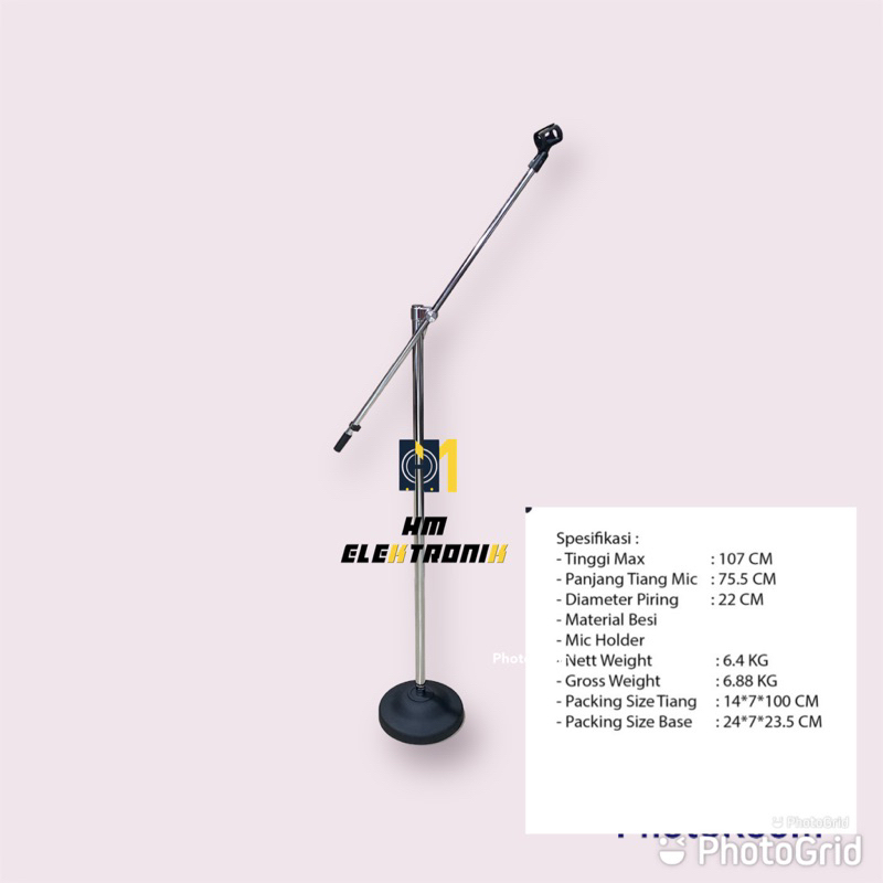 Stand Mic / Tiang Mic Stainless Tinggi berdiri