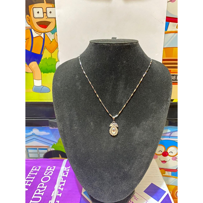 kalung titanium silver berkilau | kalung padi + Liontin permata buah