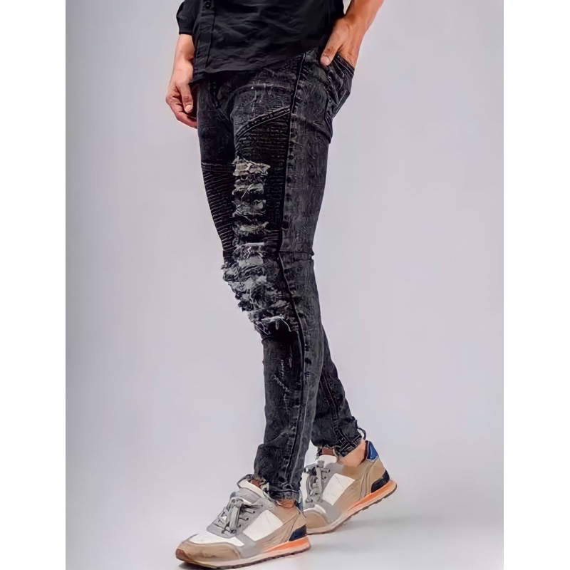 Skinny Jeans Bikers Pria Celana Jeans Sobek Ripped Jeans Pria Premium Celana 29-34 - Celana Jeans Panjang Bikers Snow Ripped