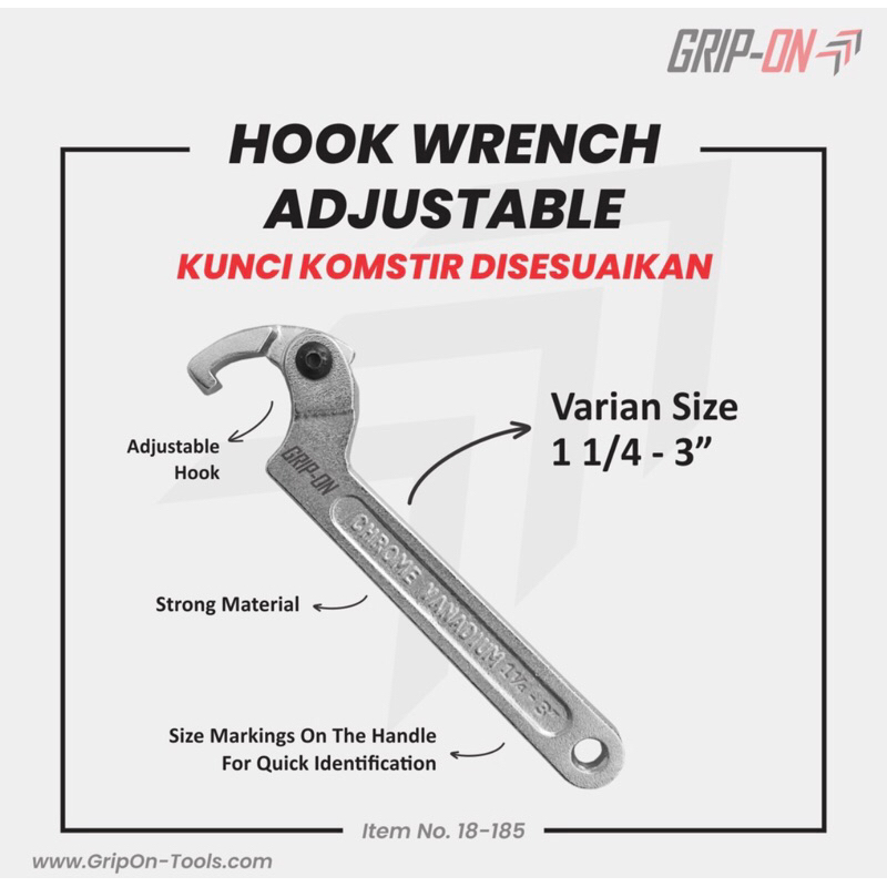 GRIP ON Kunci komstir 1 1/4-3 inch flexibel / Hook wrench adjustable / Alat bengkel