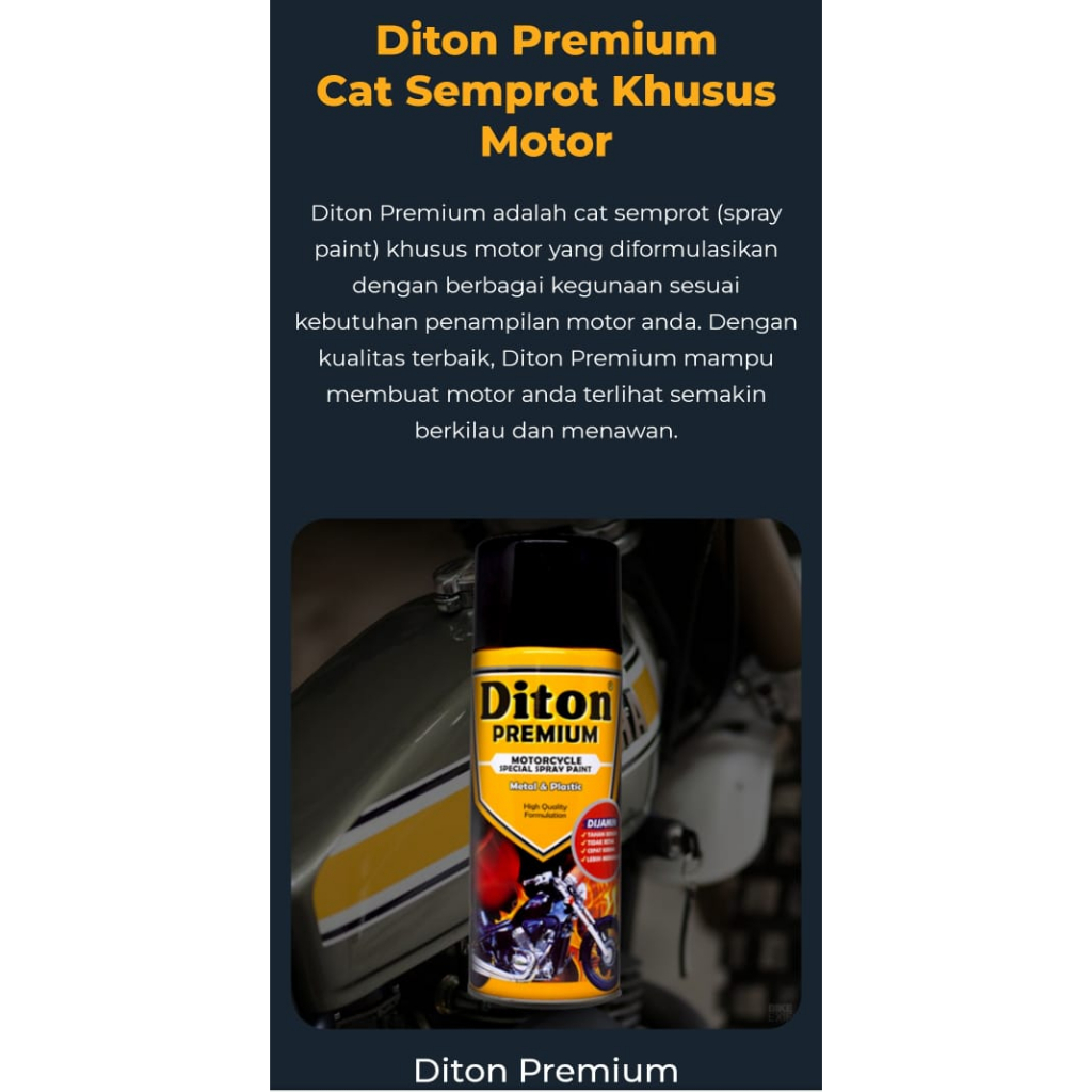 DITON PREMIUM 9128 CLEAR GLOSS GLOSSY 400ML CAT SEMPROT SPRAY PAINT PILOX PILOK TAHAN BENSIN