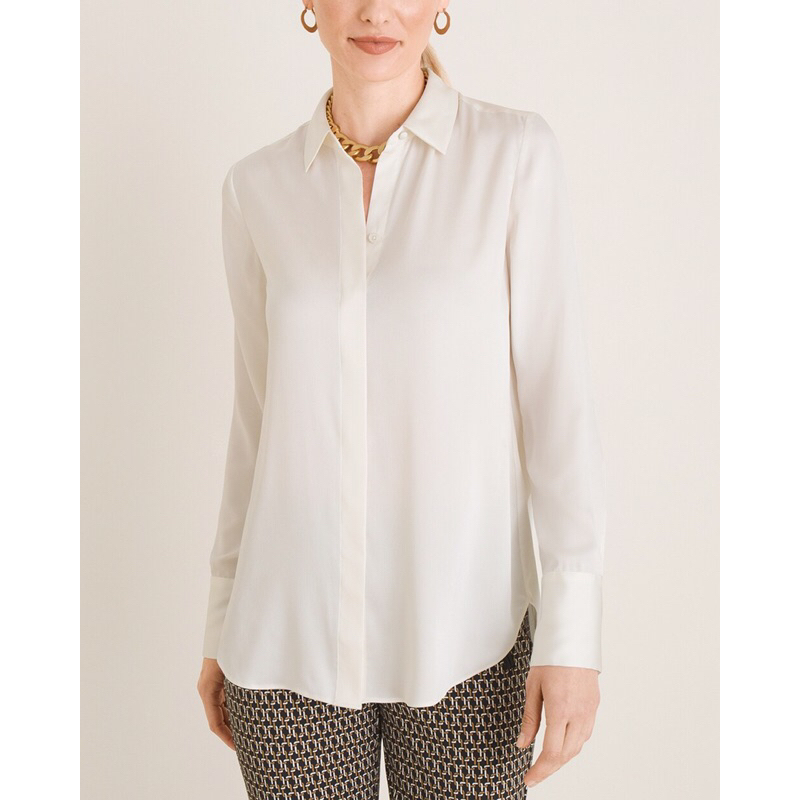 blouse, atasan wanita chicos gading satin lengan panjang