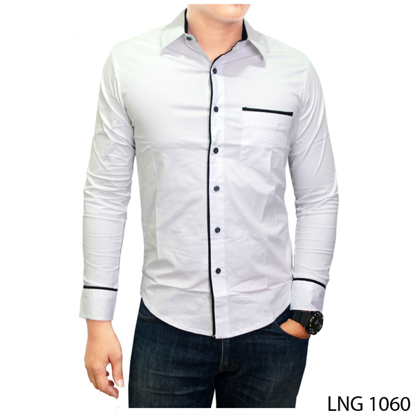 Men Long Sleeve Casual Shirts Clothing Katun Abu – LNG 1638