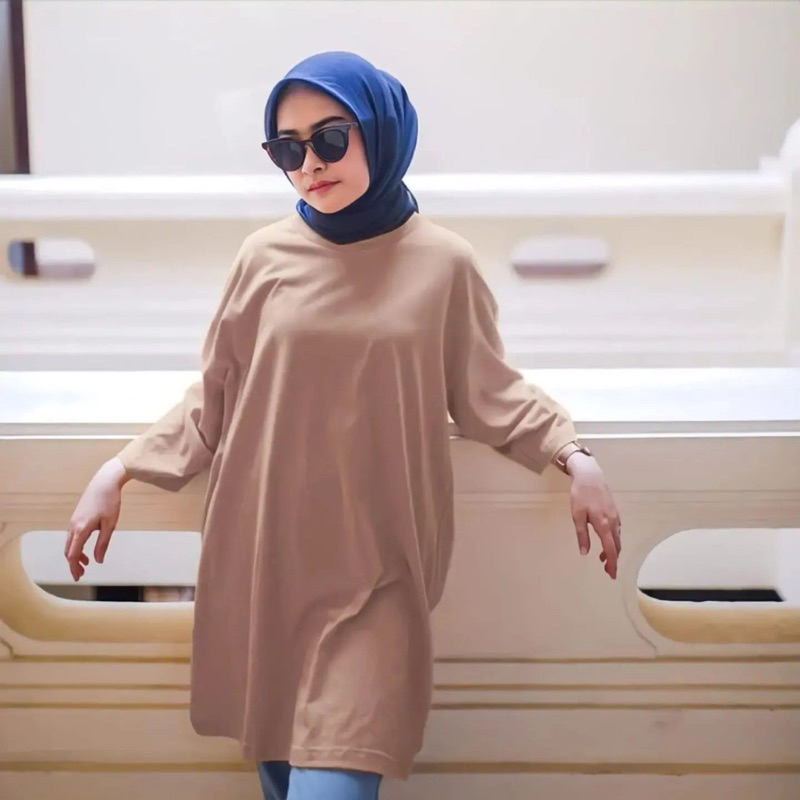 KAOS POLOS OVERSIZE WANITA LENGAN 7/8 TUNIK BASIC OVERSIZED TOP HIJAB FRIENDLY