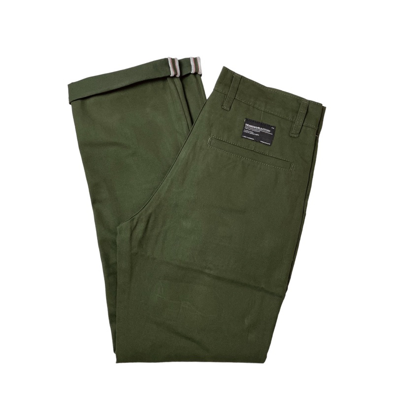 Transworld Celana Panjang Chino Selvedge Legular Fit Hitam Cream Army Khaki