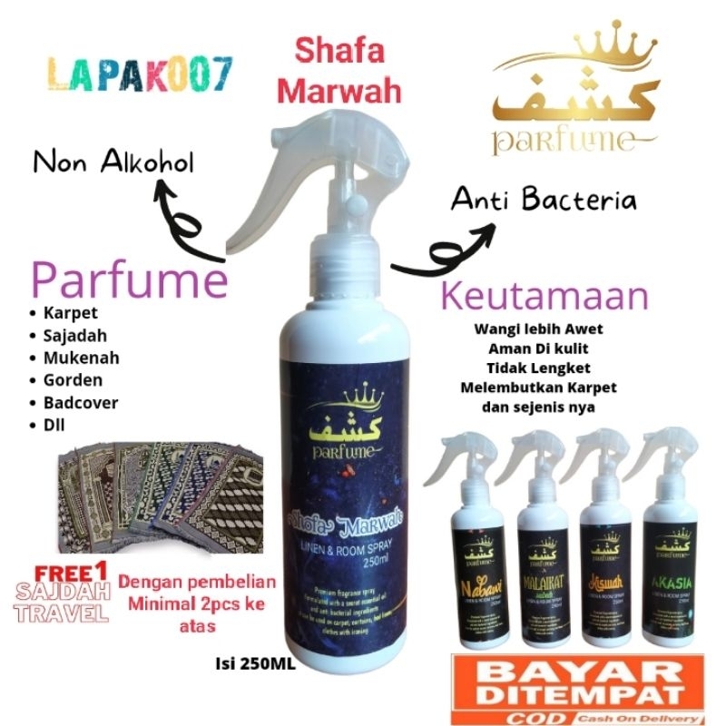 Parfum Karpet Masjid Sajadah Aroma Safa Marwah Isi 250Ml Spray Non Alkohol Anti Bacteria