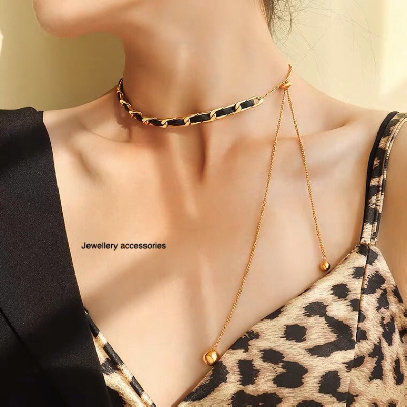 Kalung Titanium Serut Black Elegan Korea Fashion Trending Style