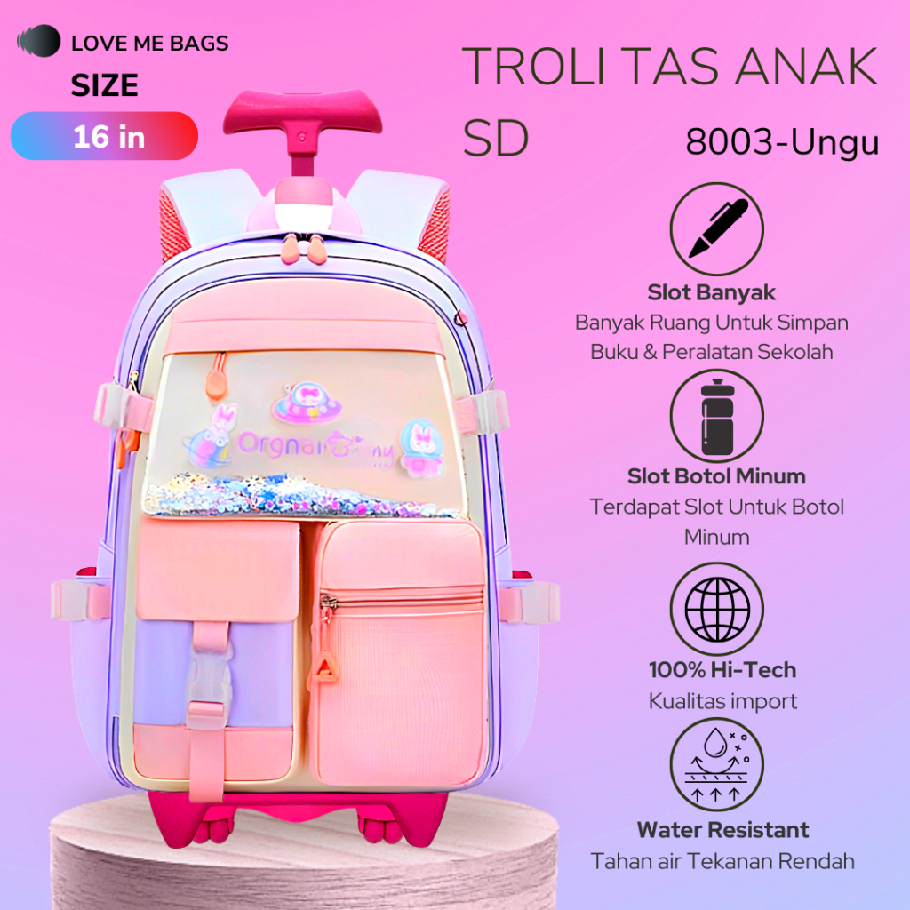 LMB Tas Troli Anak Sekolah Perempuan SD Remaja Import Bahan Nilon Premium Tebal Kuat