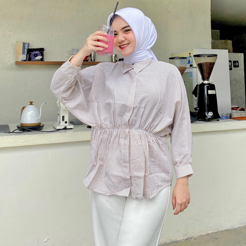 (SIAP KIRIM) Ghina Shirt Stripe Lengan Panjang By Vitafa