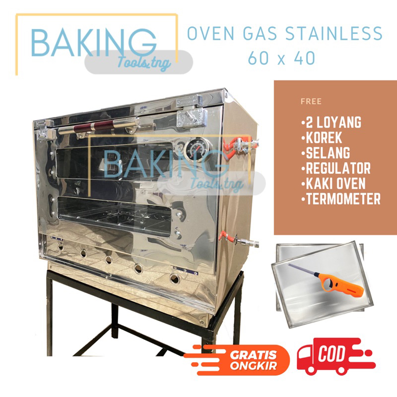 OVEN GAS STAINLESS 60cm 1 PINTU 60x40x50cm TEBAL + Loyang 2 dan Termometer