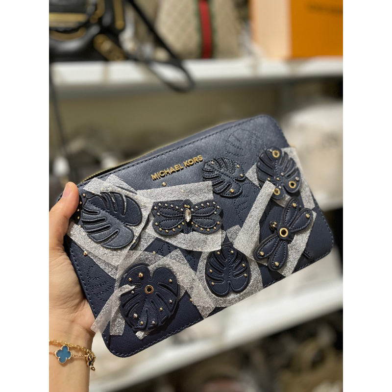 MK Jet Set Sling Bag Navy Butterfly