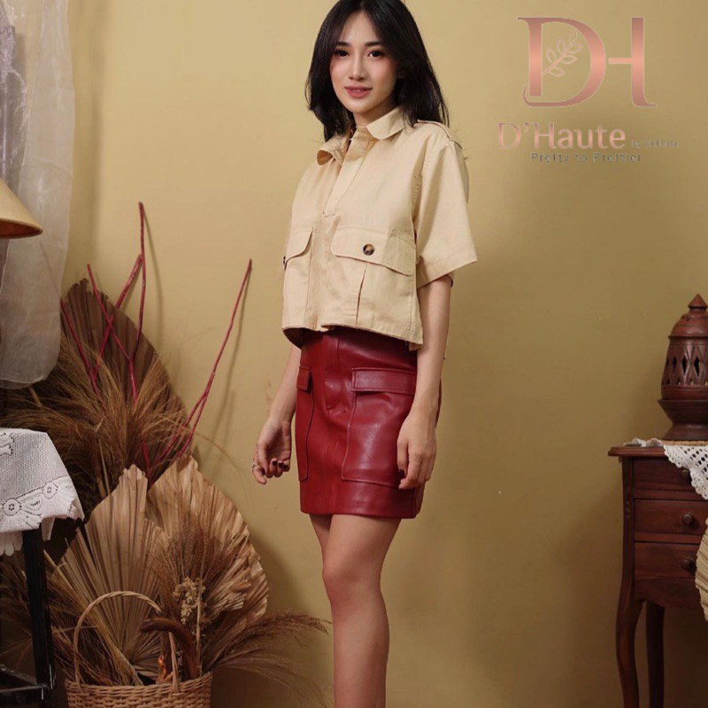 kemeja crop top bahan premium - unfinished crop shirt - blouse wanita - Dhaute Fashion