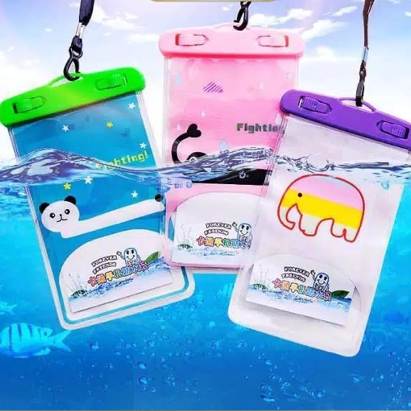 Tas Handphone Tahan Air / Waterproof Desain Hewan Lucu Cocok Untuk Berenang &amp; Tahan Air Hujan