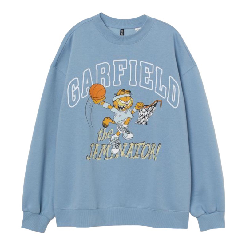 ( 8.8 ) Crewneck Sweatshirt Unisex Sablon Garfield Baby Blue, Flecee Katun Lembut Tebal, Free Papperbag