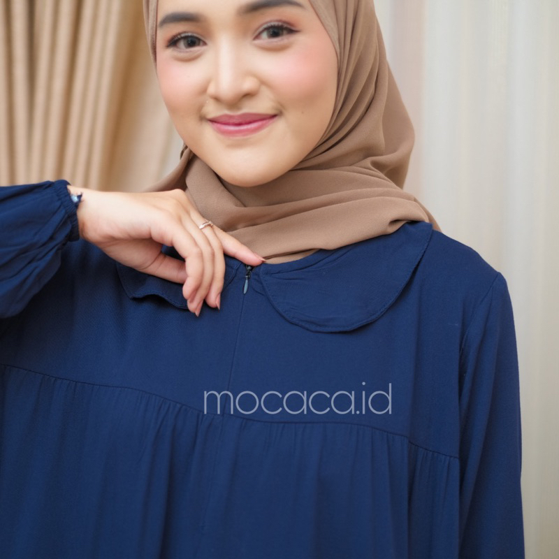 Midi Dress 5 Susun Busui Kerah Collar - navy