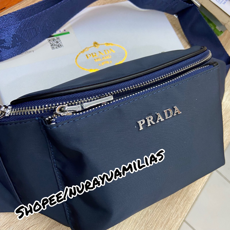 Tas Waistbag prada nylon import free box tas waist bag wanita dan pria