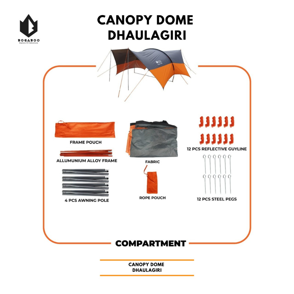 Dhaulagiri Canopy dome - Awning Set Tiang Flysheet -Shelter Bivak set Dhaulagiri - Canopi Tenda Camping Outdoor